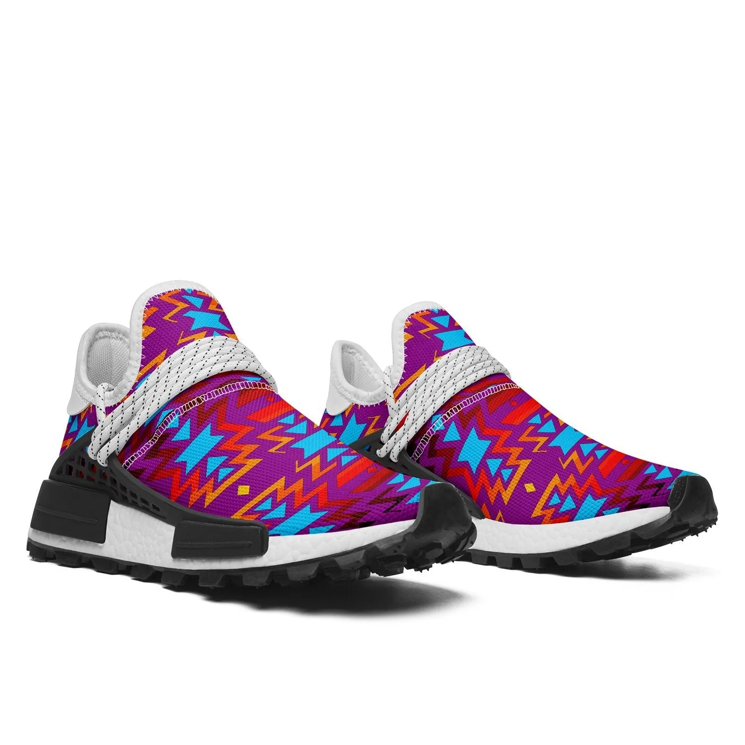 Big Pattern Fire Colors and Turquoise Purple Okaki Sneakers