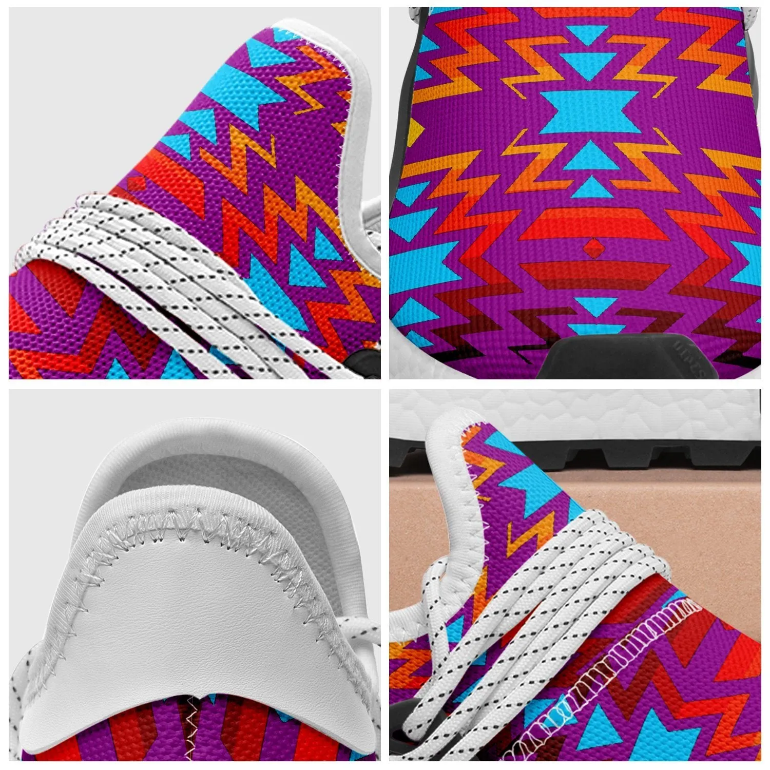 Big Pattern Fire Colors and Turquoise Purple Okaki Sneakers