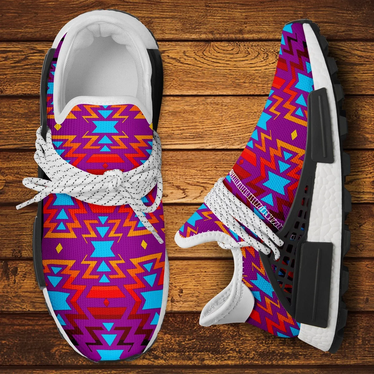 Big Pattern Fire Colors and Turquoise Purple Okaki Sneakers