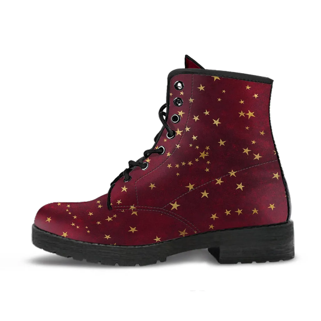 Combat Boots - Rugged Look Distressed Red Galaxy #101 | Custom Shoes, Hippie Boots, Lace Up Boots, 90s Boots, Red Boots, Red Shoes