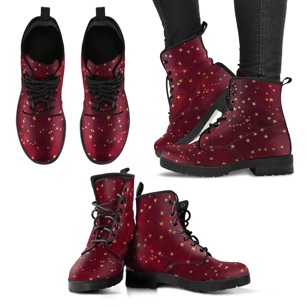 Combat Boots - Rugged Look Distressed Red Galaxy #101 | Custom Shoes, Hippie Boots, Lace Up Boots, 90s Boots, Red Boots, Red Shoes