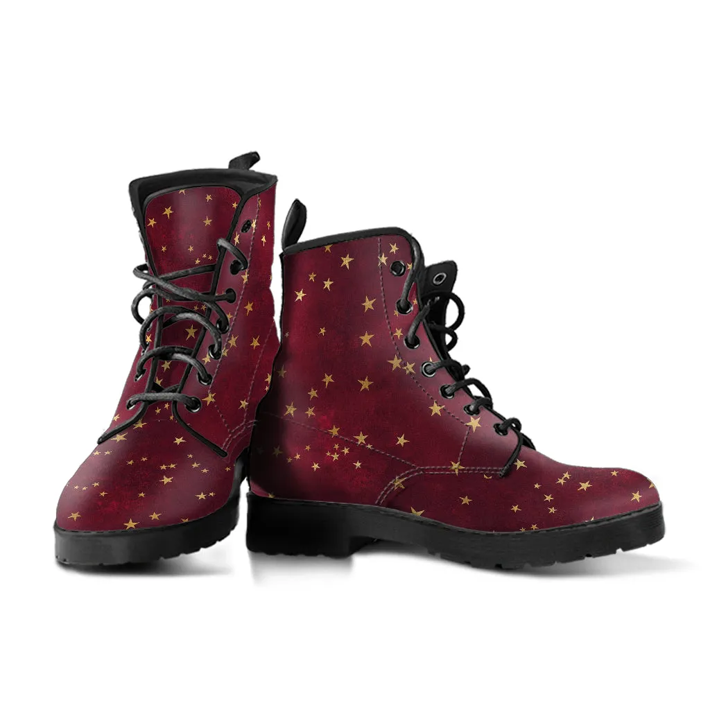 Combat Boots - Rugged Look Distressed Red Galaxy #101 | Custom Shoes, Hippie Boots, Lace Up Boots, 90s Boots, Red Boots, Red Shoes