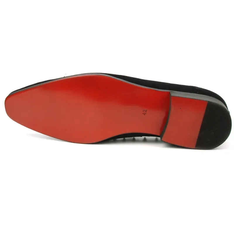 Fiesso Black Suede Silver Spiked Loafers