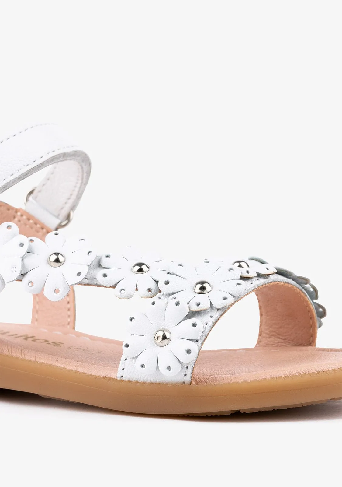 Girl's White Daisy Leather Sandals
