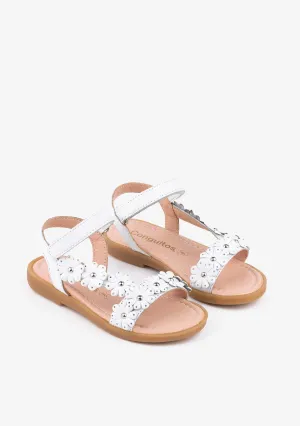 Girl's White Daisy Leather Sandals