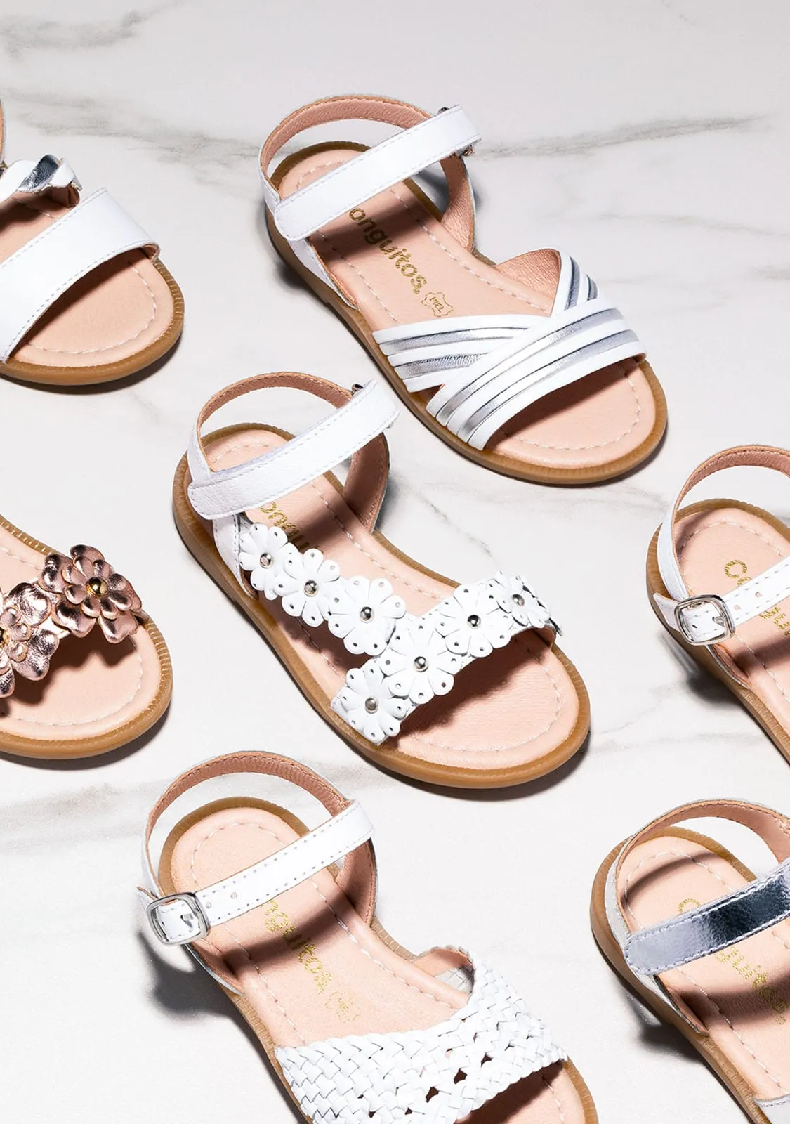 Girl's White Daisy Leather Sandals
