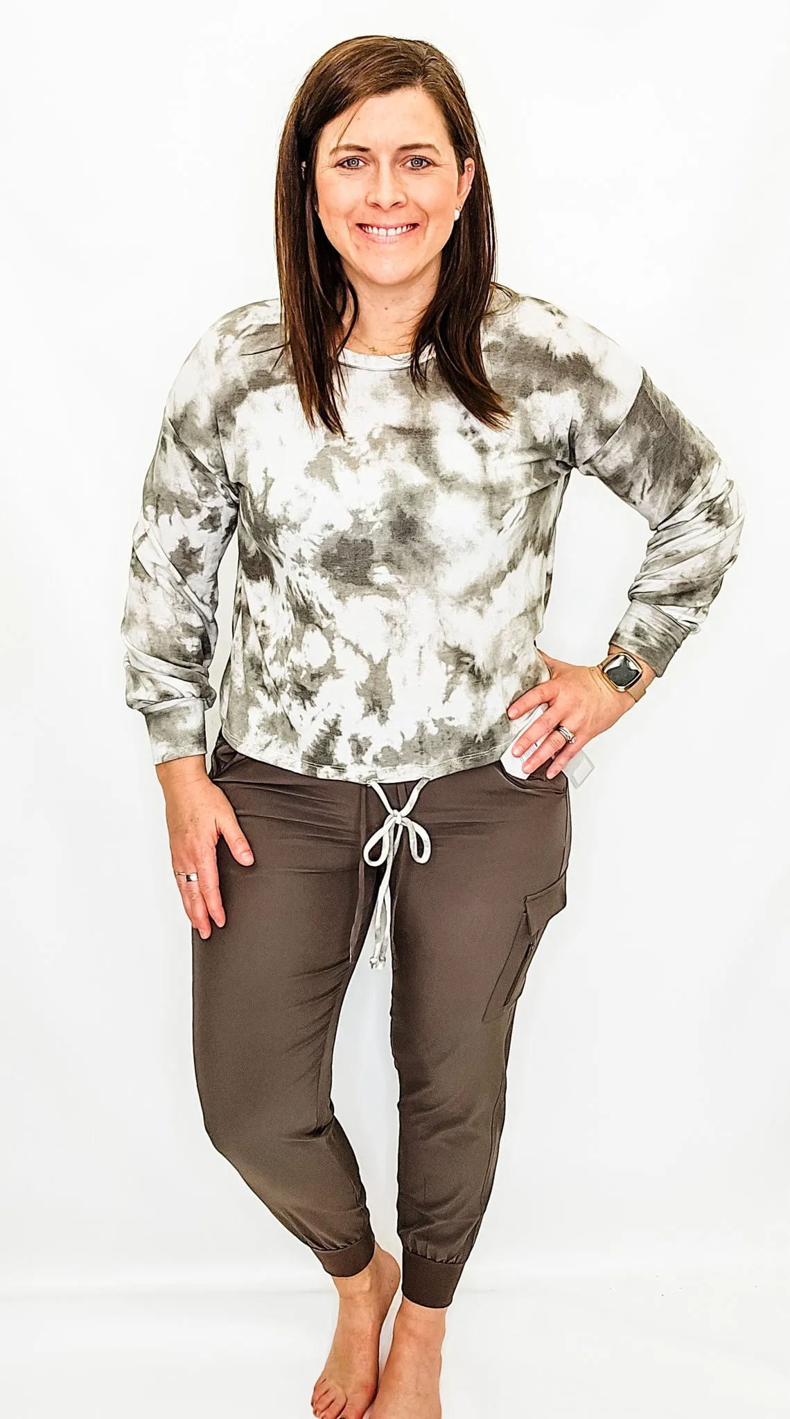 Grey Tie Dye Long Sleeve with Drawstring