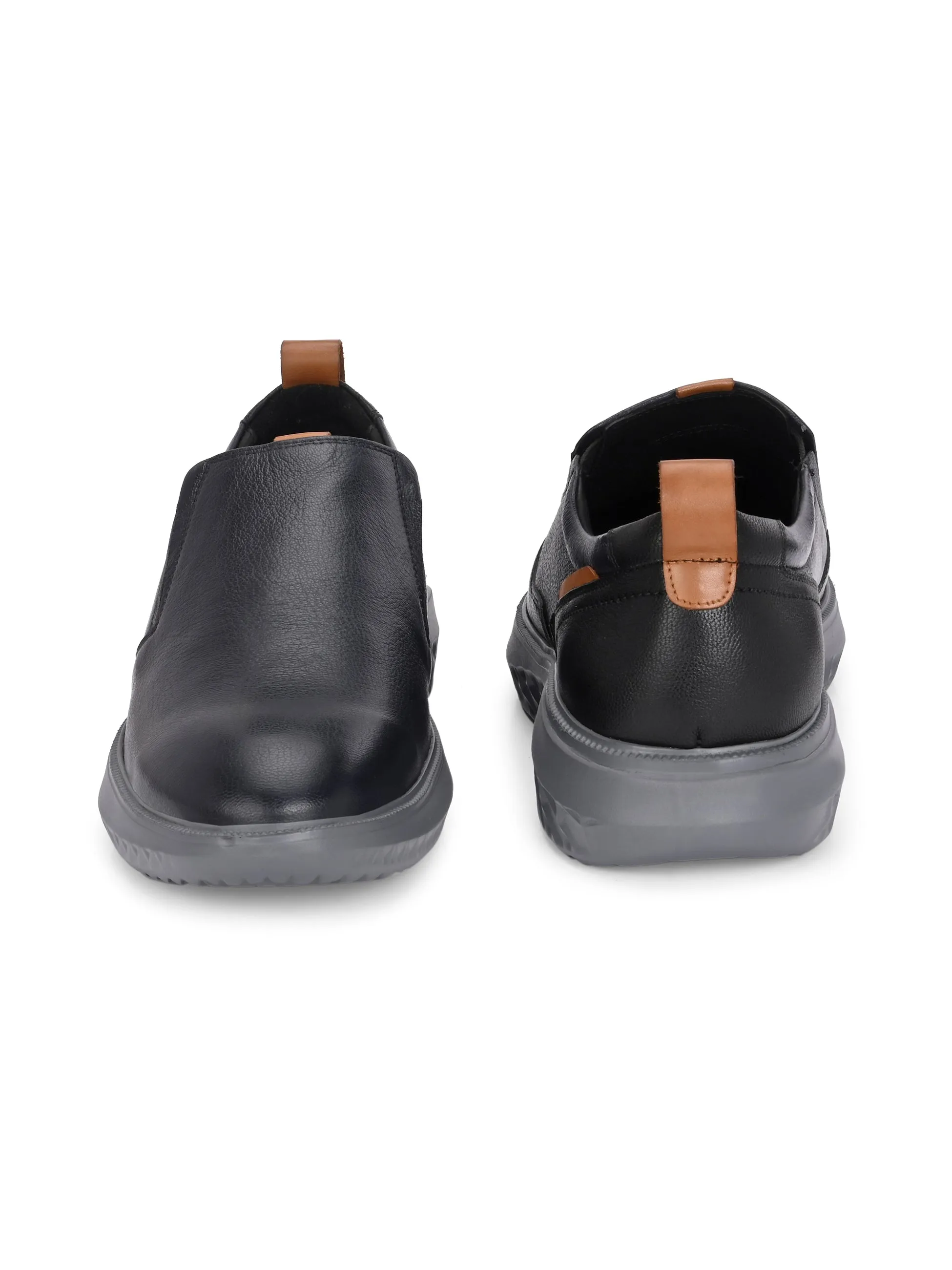 Hitz Men's Black Leather Casual Slip-on Shoes