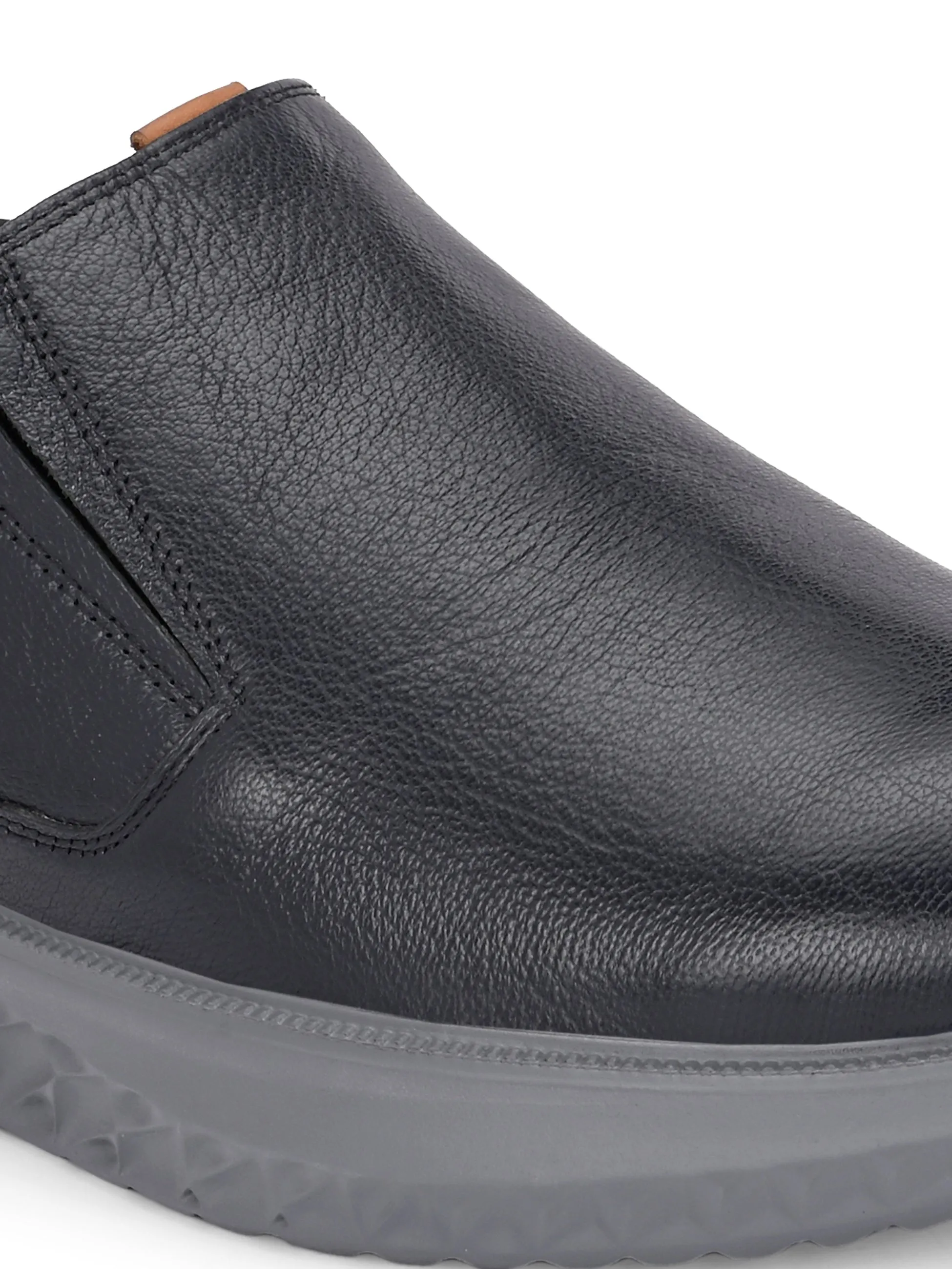 Hitz Men's Black Leather Casual Slip-on Shoes