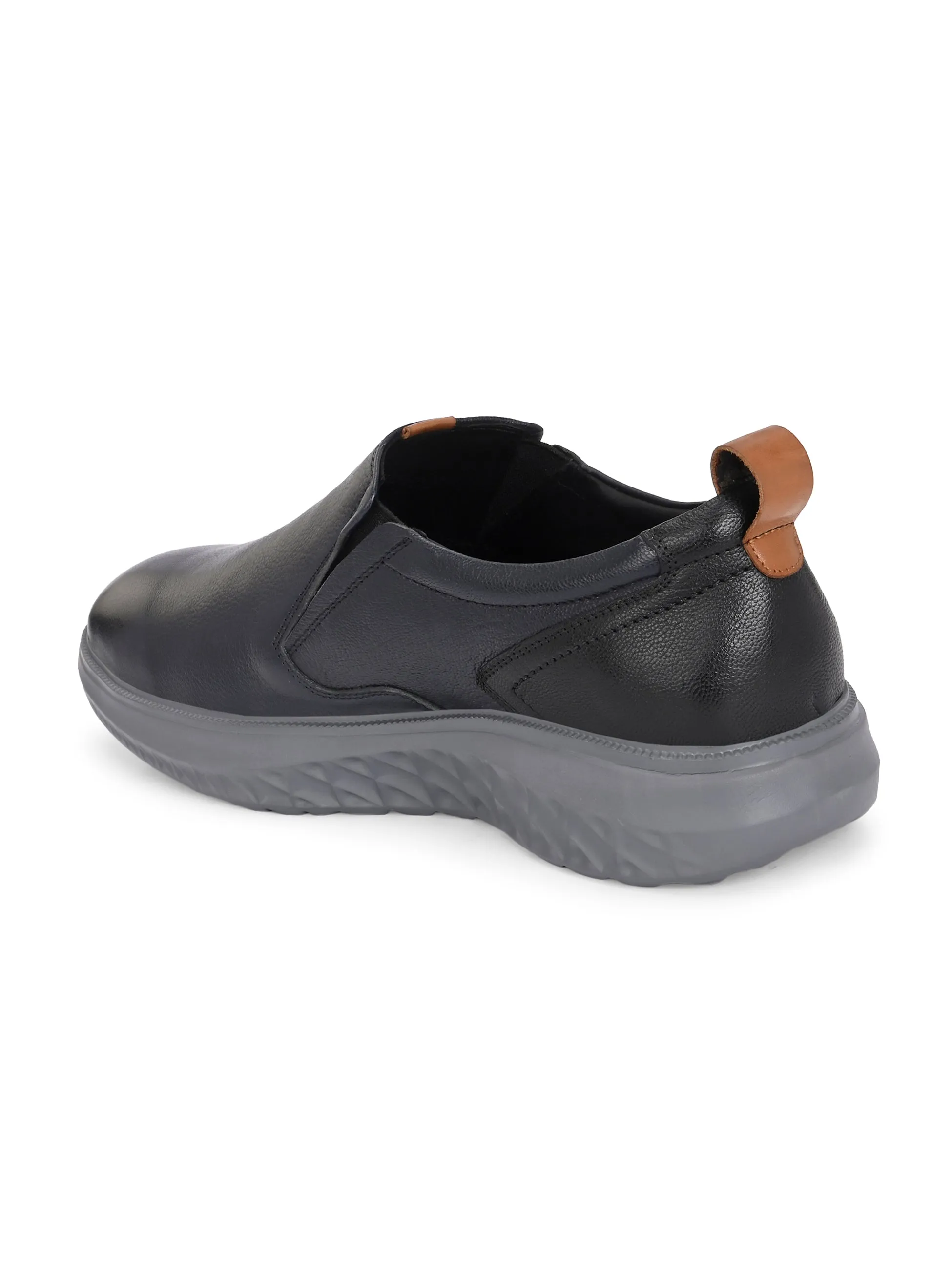 Hitz Men's Black Leather Casual Slip-on Shoes