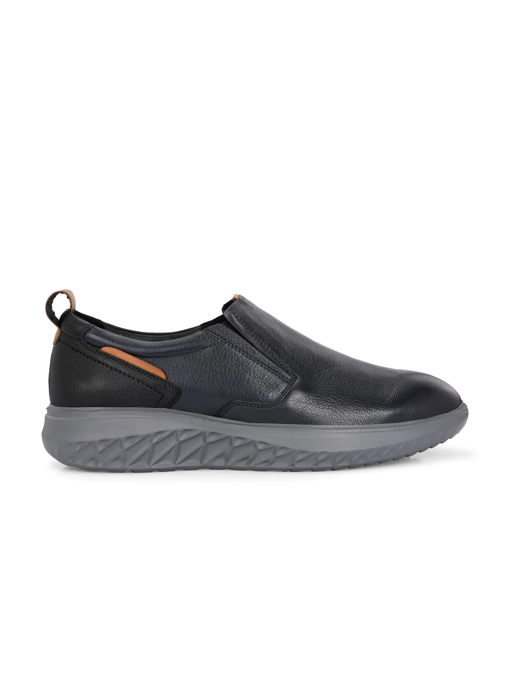 Hitz Men's Black Leather Casual Slip-on Shoes