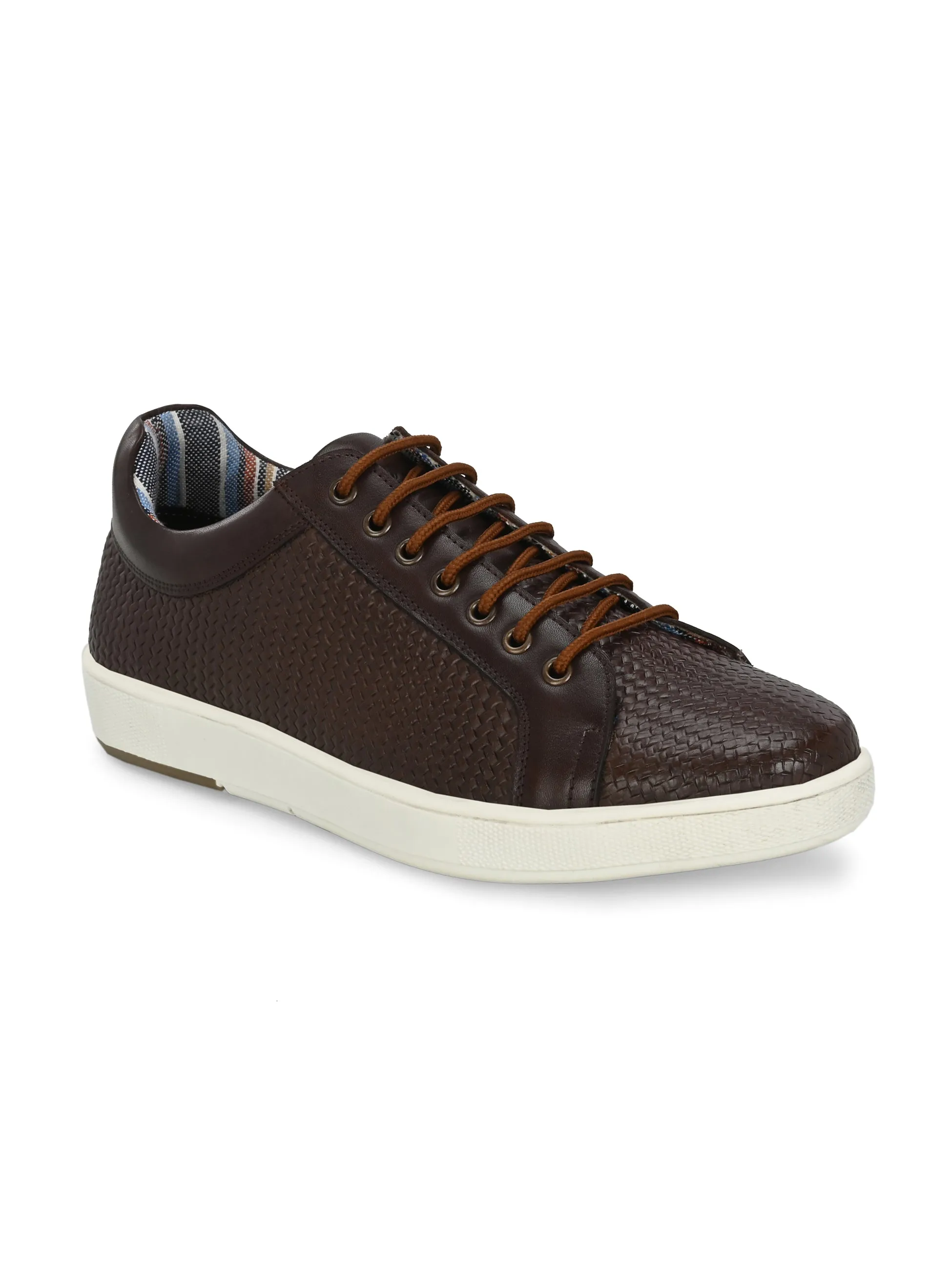 HITZSN_10-Men's Brown Leather Lace-Up Sneaker