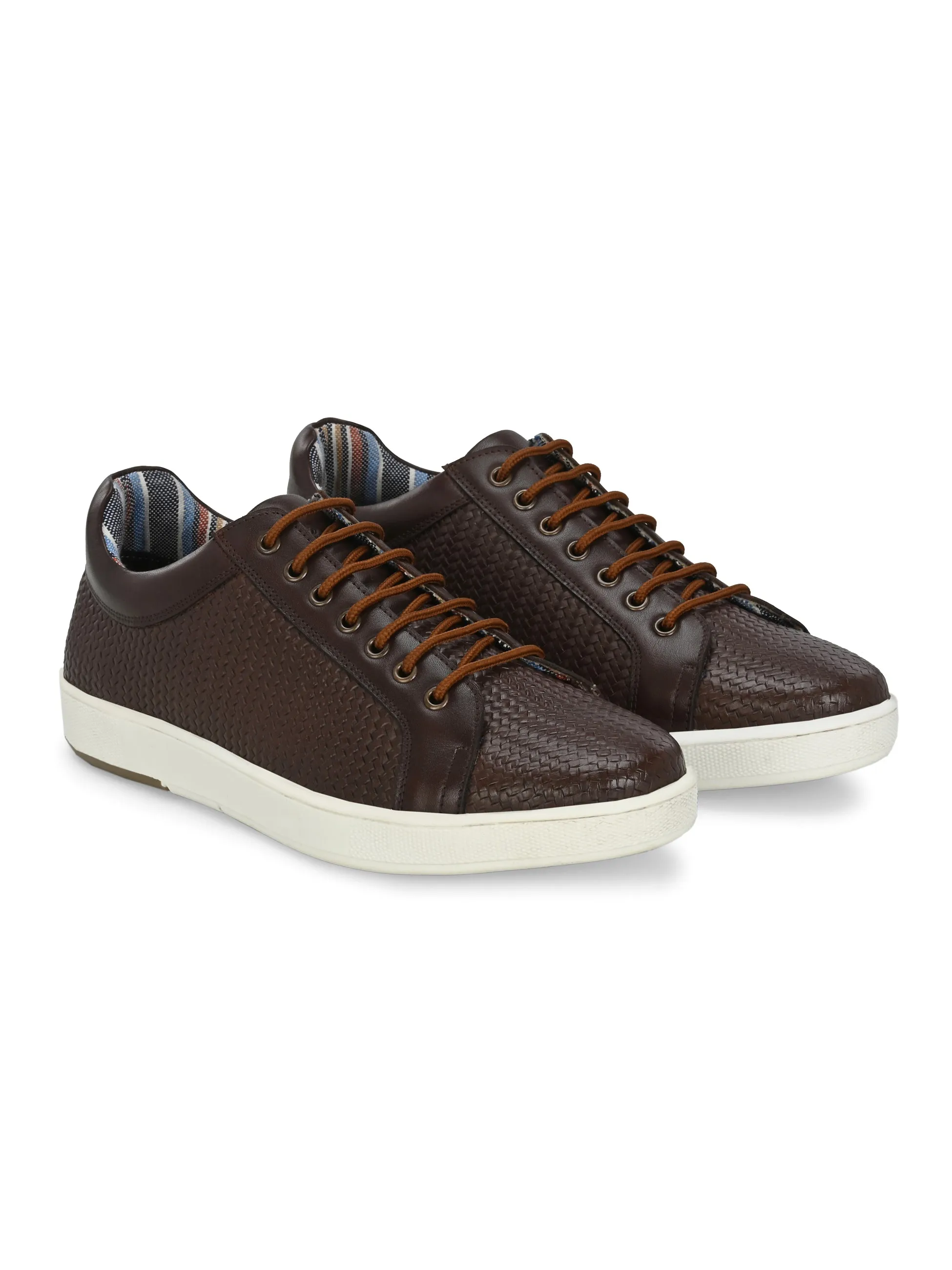 HITZSN_10-Men's Brown Leather Lace-Up Sneaker