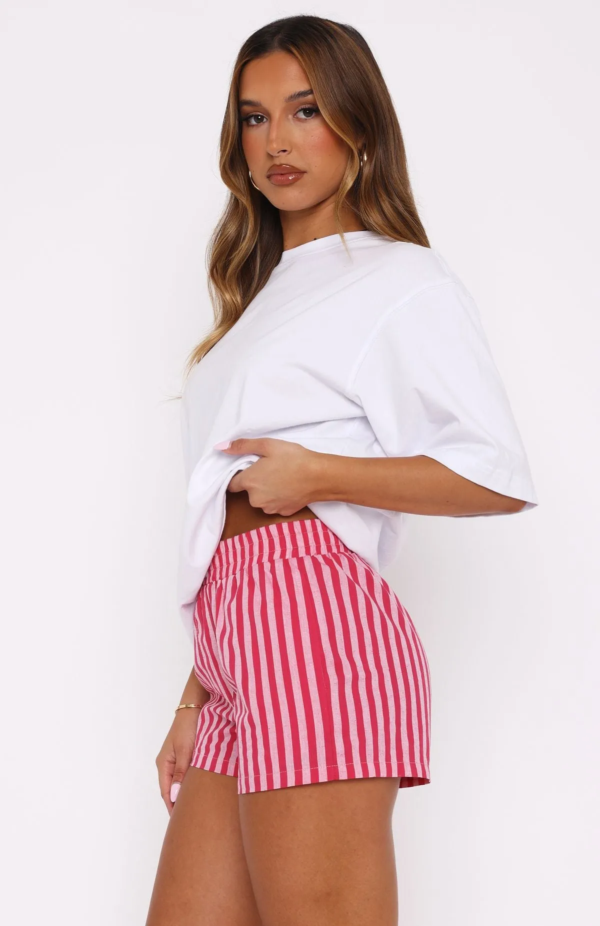 Living For It Shorts Pink Stripe