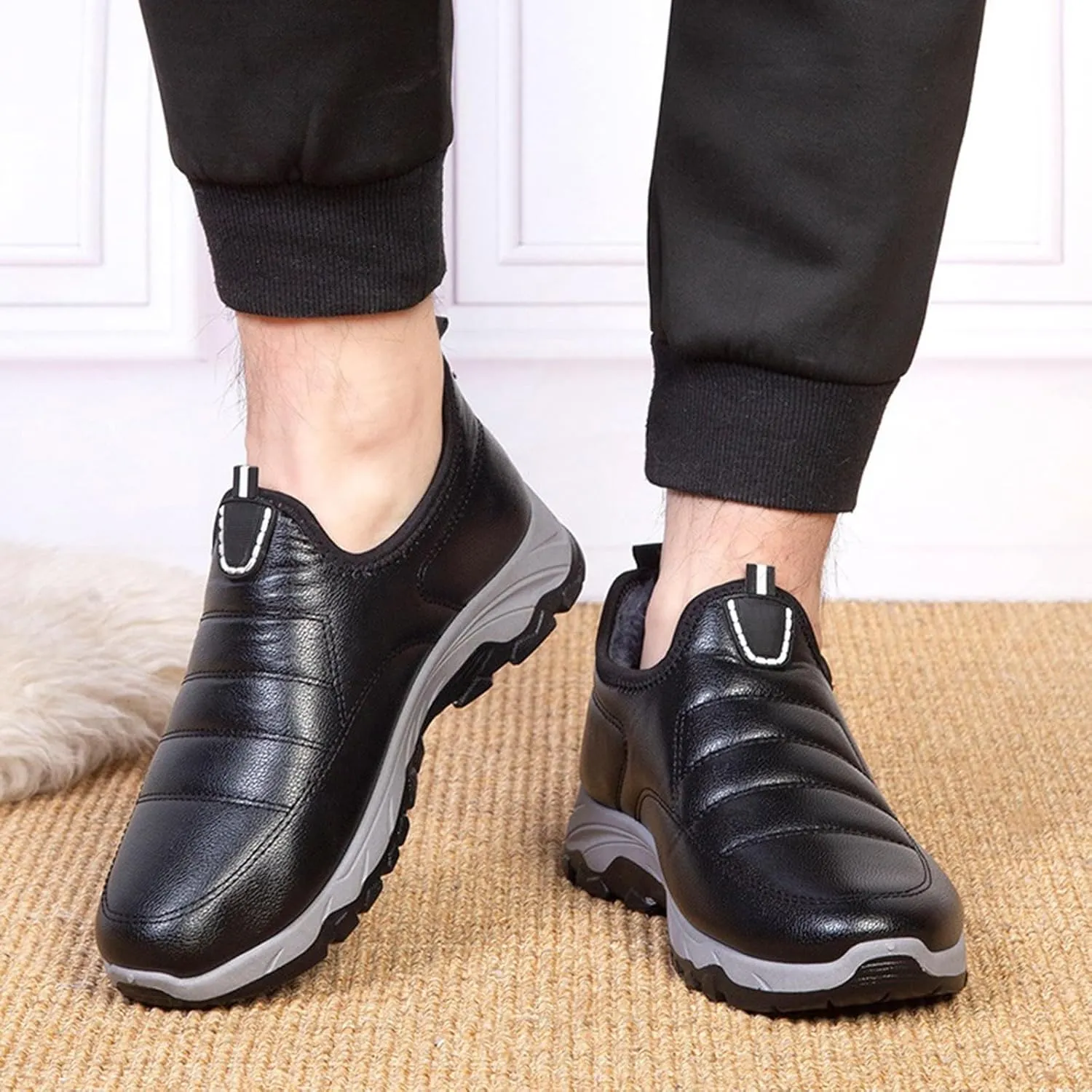 Men Work Boots with Zipper Hiking Sneakers Shoes with Fur Lined Womens Safety Shoes Wide Width Lightweight Outdoor Botas Mid Ankle Work Casual Hike Grounded Footwear