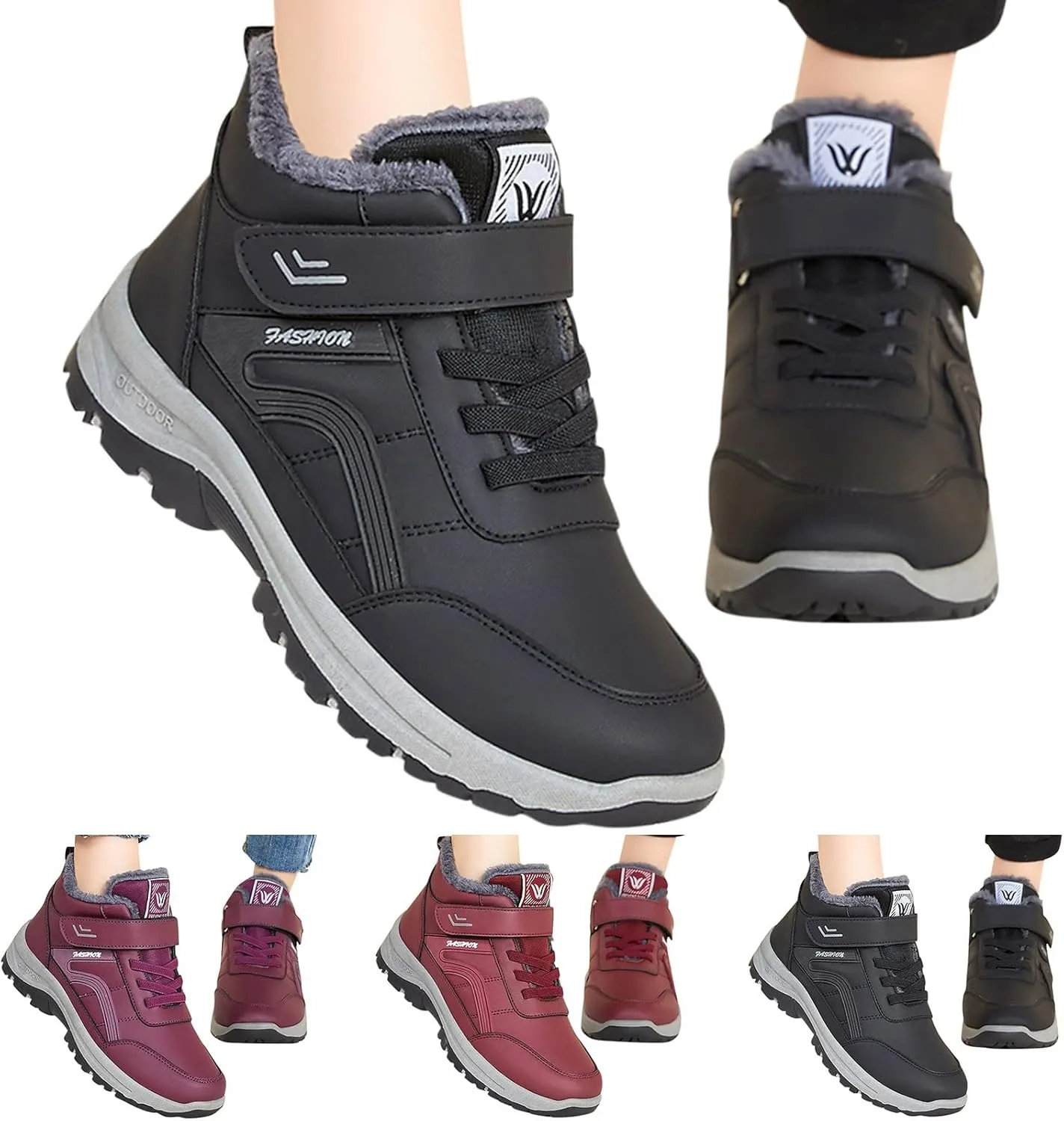 Men's Work Boots Wide Width Hiking Sneakers Warm Fur Lined Women's Workout Shoes Slip Resistant Wide Outdoor Shoes Slip on Loafers Hike Grounded Footwear