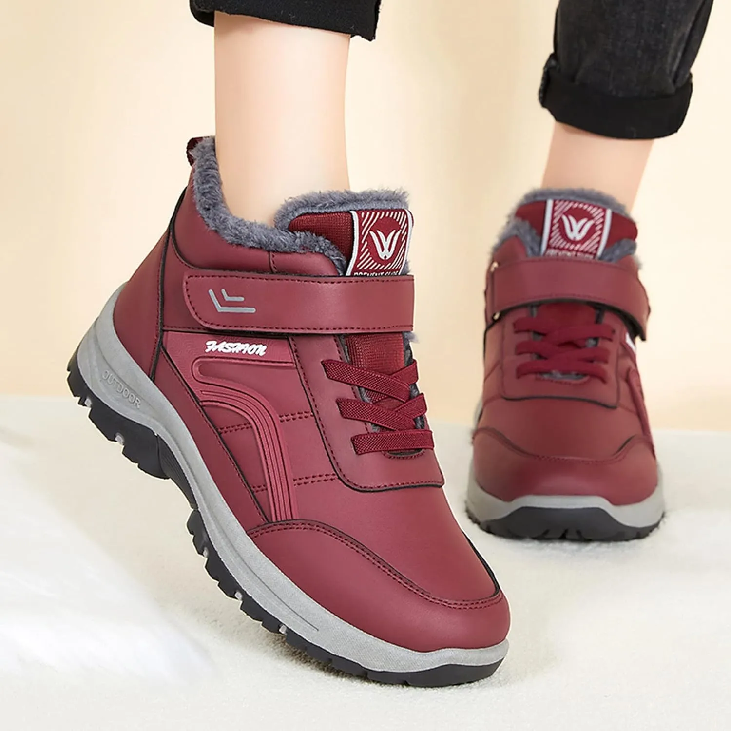 Men's Work Boots Wide Width Hiking Sneakers Warm Fur Lined Women's Workout Shoes Slip Resistant Wide Outdoor Shoes Slip on Loafers Hike Grounded Footwear