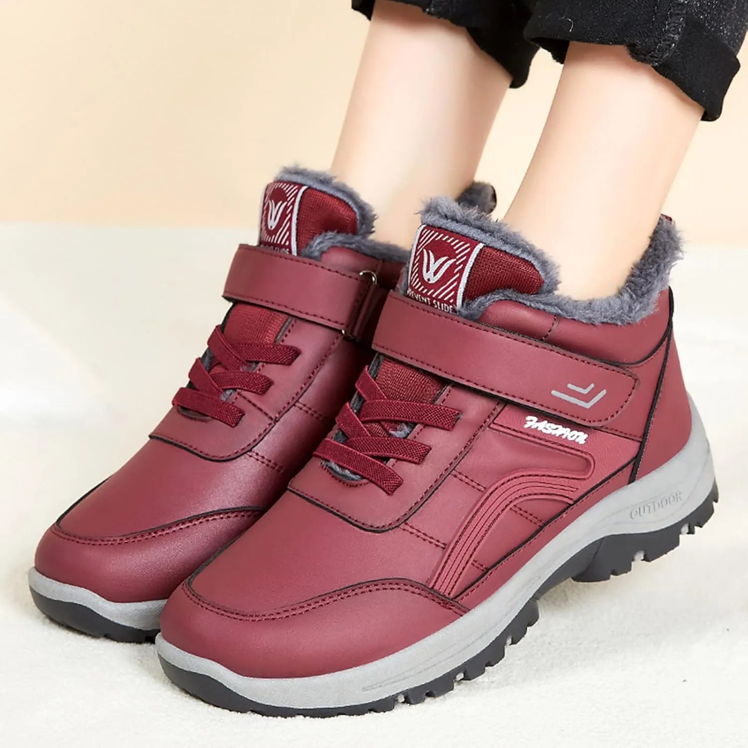Men's Work Boots Wide Width Hiking Sneakers Warm Fur Lined Women's Workout Shoes Slip Resistant Wide Outdoor Shoes Slip on Loafers Hike Grounded Footwear