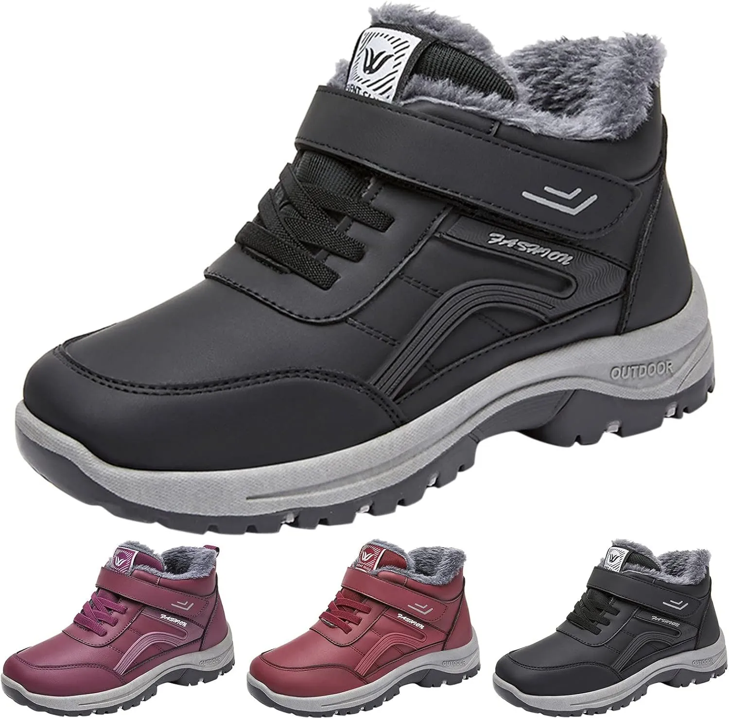 Men's Work Boots Wide Width Hiking Sneakers Warm Fur Lined Women's Workout Shoes Slip Resistant Wide Outdoor Shoes Slip on Loafers Hike Grounded Footwear