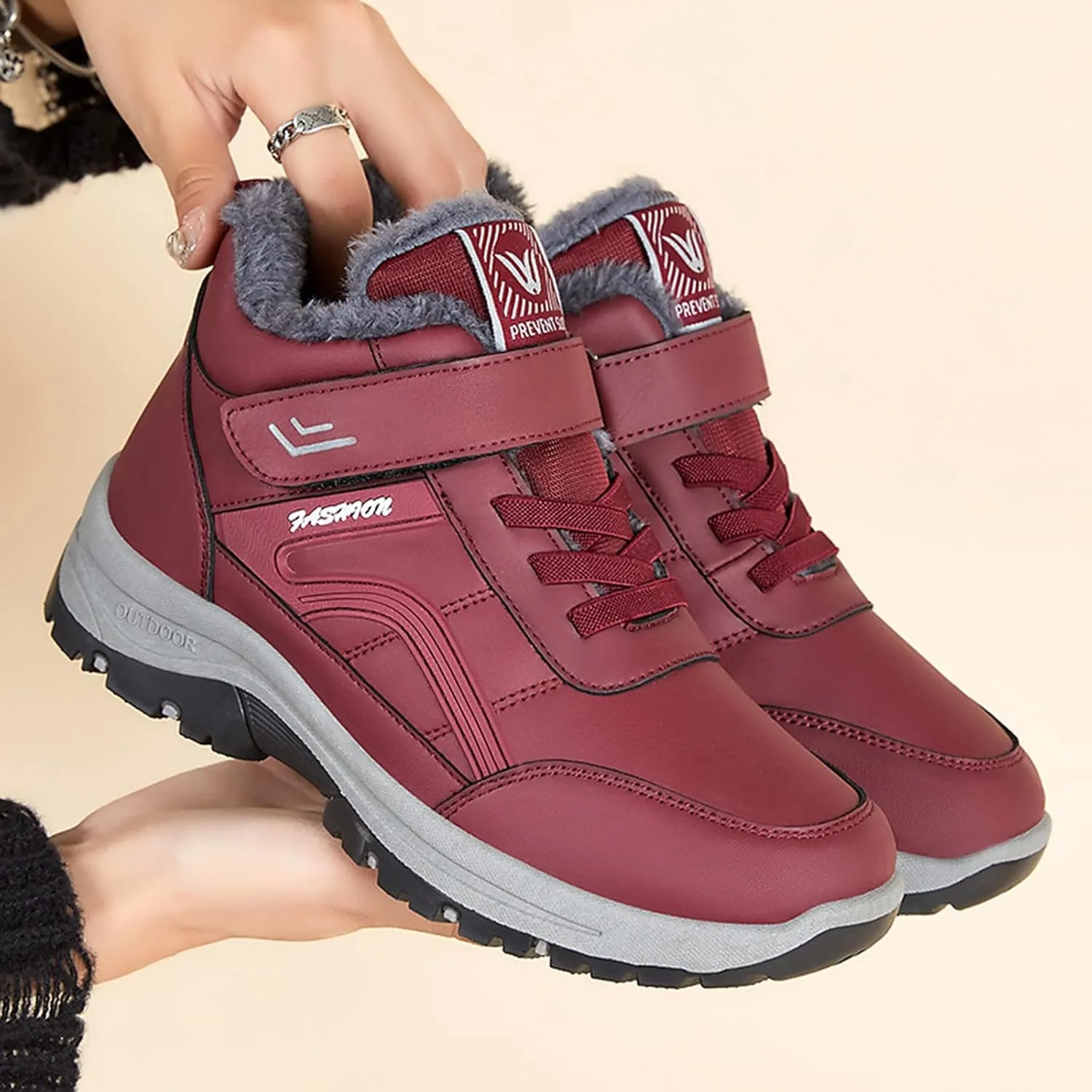Men's Work Boots Wide Width Hiking Sneakers Warm Fur Lined Women's Workout Shoes Slip Resistant Wide Outdoor Shoes Slip on Loafers Hike Grounded Footwear