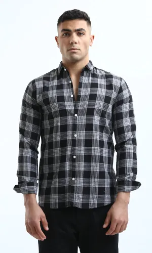 O171277 Black & White Plaids Buttoned Summer Shirt