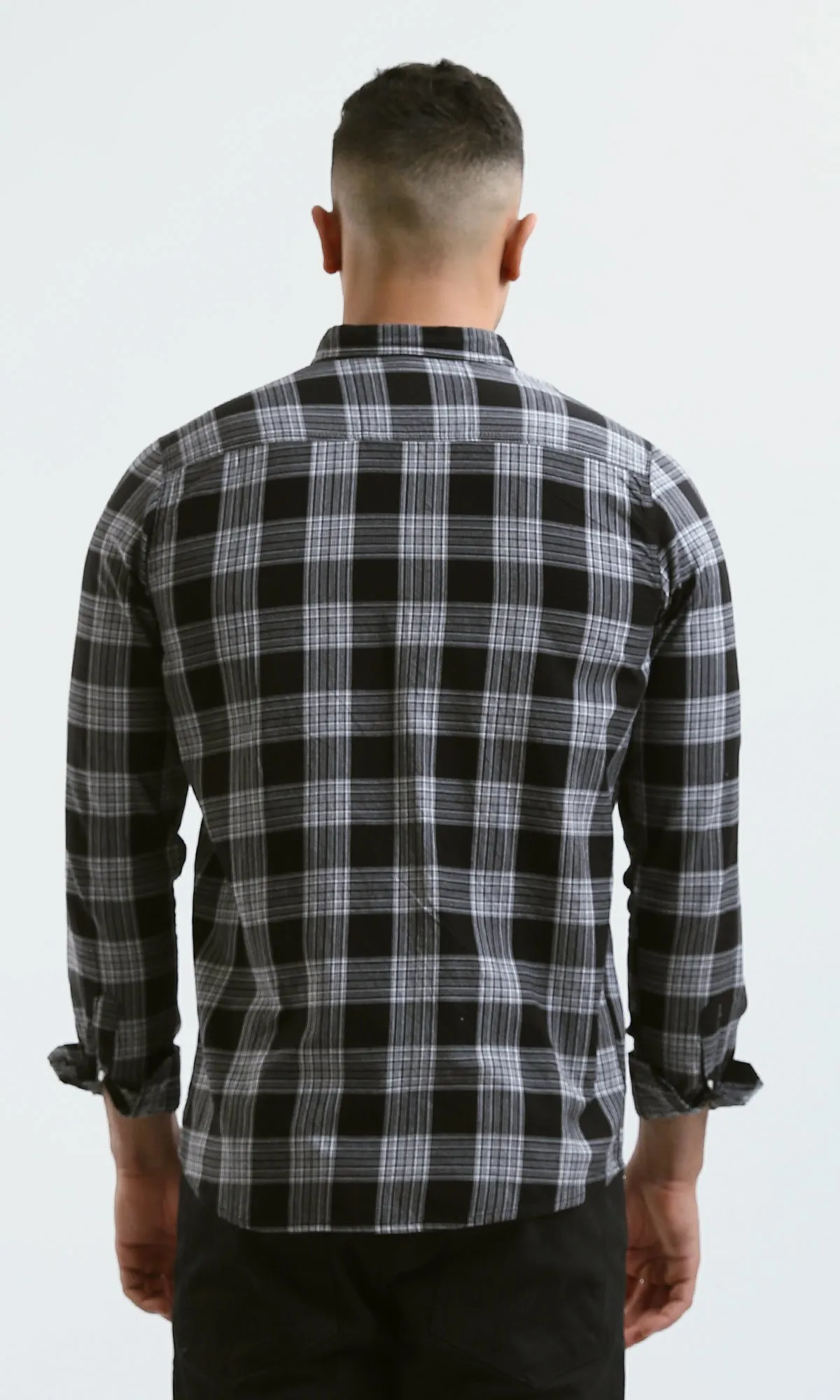 O171277 Black & White Plaids Buttoned Summer Shirt