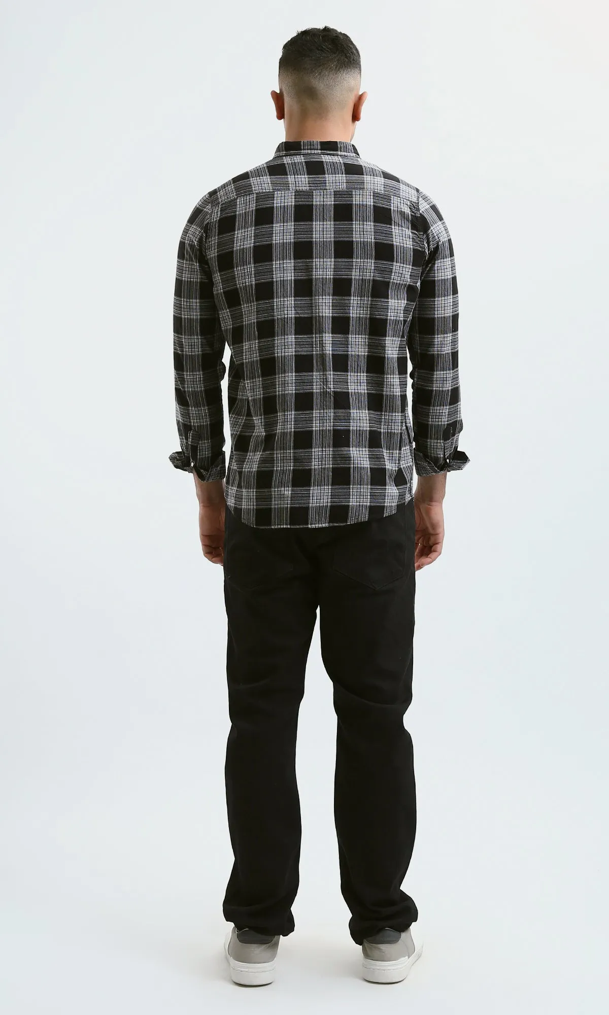O171277 Black & White Plaids Buttoned Summer Shirt