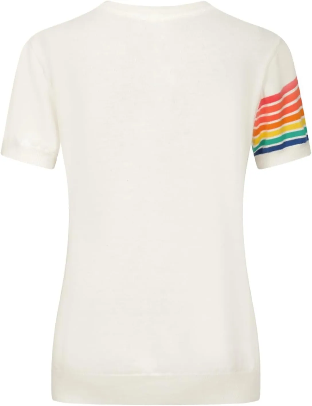 OXKnit Women's 1960s Retro Knit Short Sleeve T-Shirts, Rainbow Crewneck Casual Knit Top