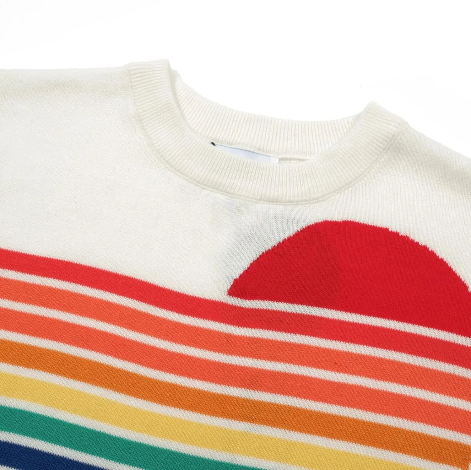 OXKnit Women's 1960s Retro Knit Short Sleeve T-Shirts, Rainbow Crewneck Casual Knit Top