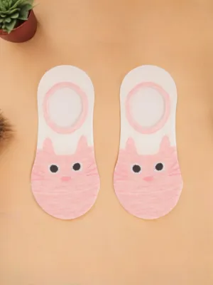 Pink Kitty No-Show Socks for Girls – Soft and Playful Design