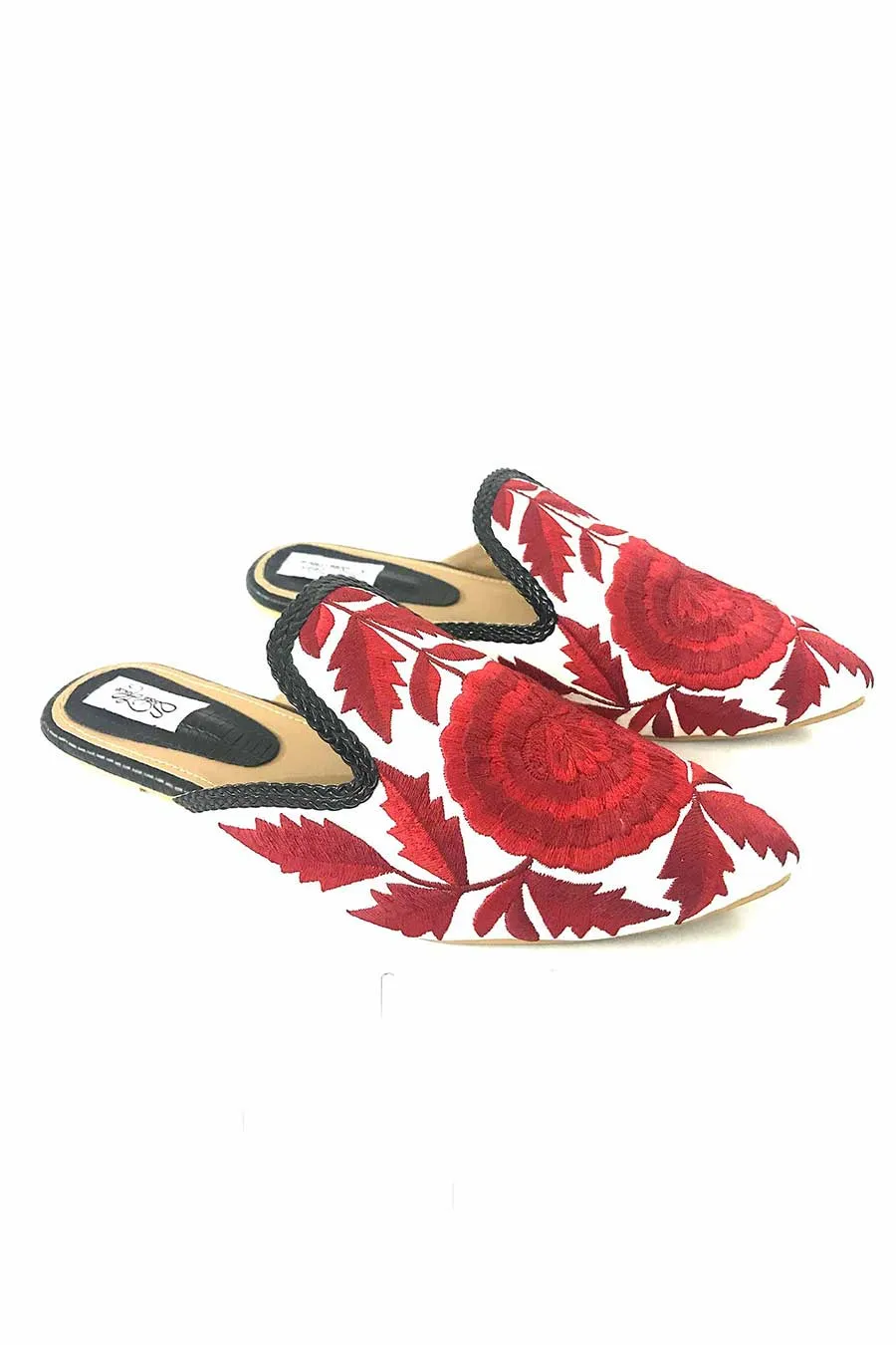 Red Flower Bloom Slip on Loafers