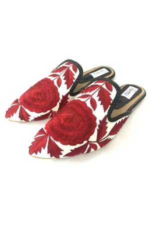 Red Flower Bloom Slip on Loafers