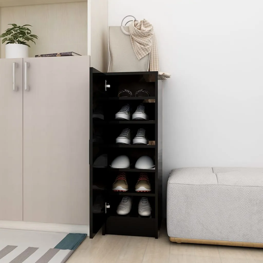 Shoe Cabinet High Gloss Black 32x35x92 cm Chipboard