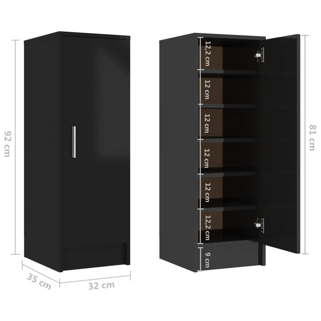 Shoe Cabinet High Gloss Black 32x35x92 cm Chipboard