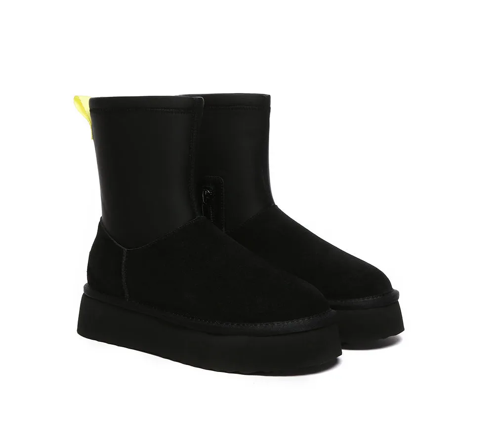 UGG EVERAU® UGG Boots Women Sheepskin Wool Zipper Decor Stretchy Mid Calf Platform Ethel
