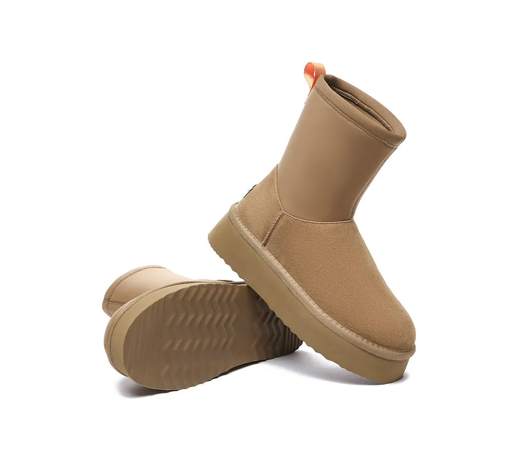 UGG EVERAU® UGG Boots Women Sheepskin Wool Zipper Decor Stretchy Mid Calf Platform Ethel