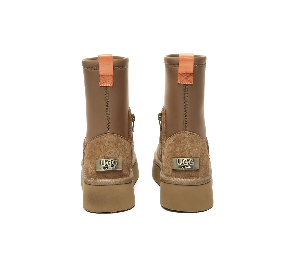 UGG EVERAU® UGG Boots Women Sheepskin Wool Zipper Decor Stretchy Mid Calf Platform Ethel