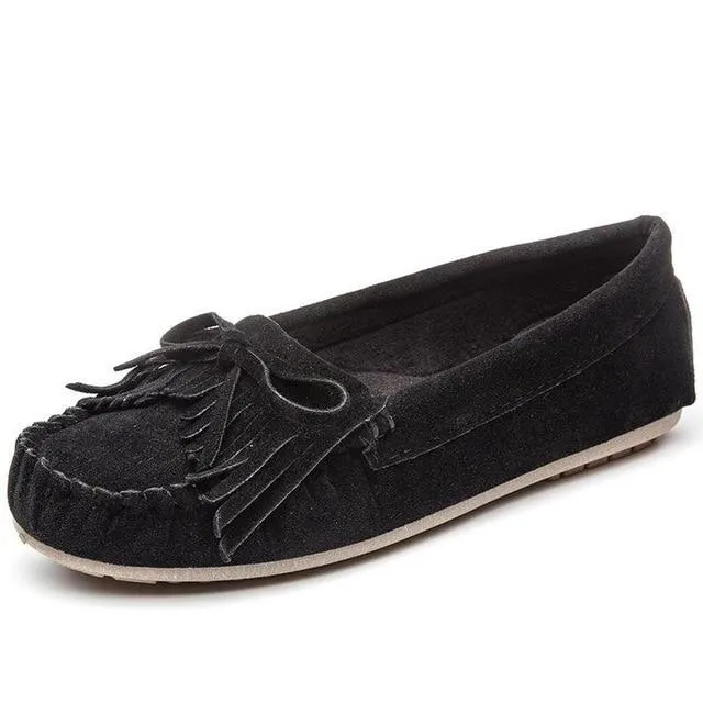 Women Flat Platform Loafers Ladies Elegant Suede Moccasins Fringe Shoes